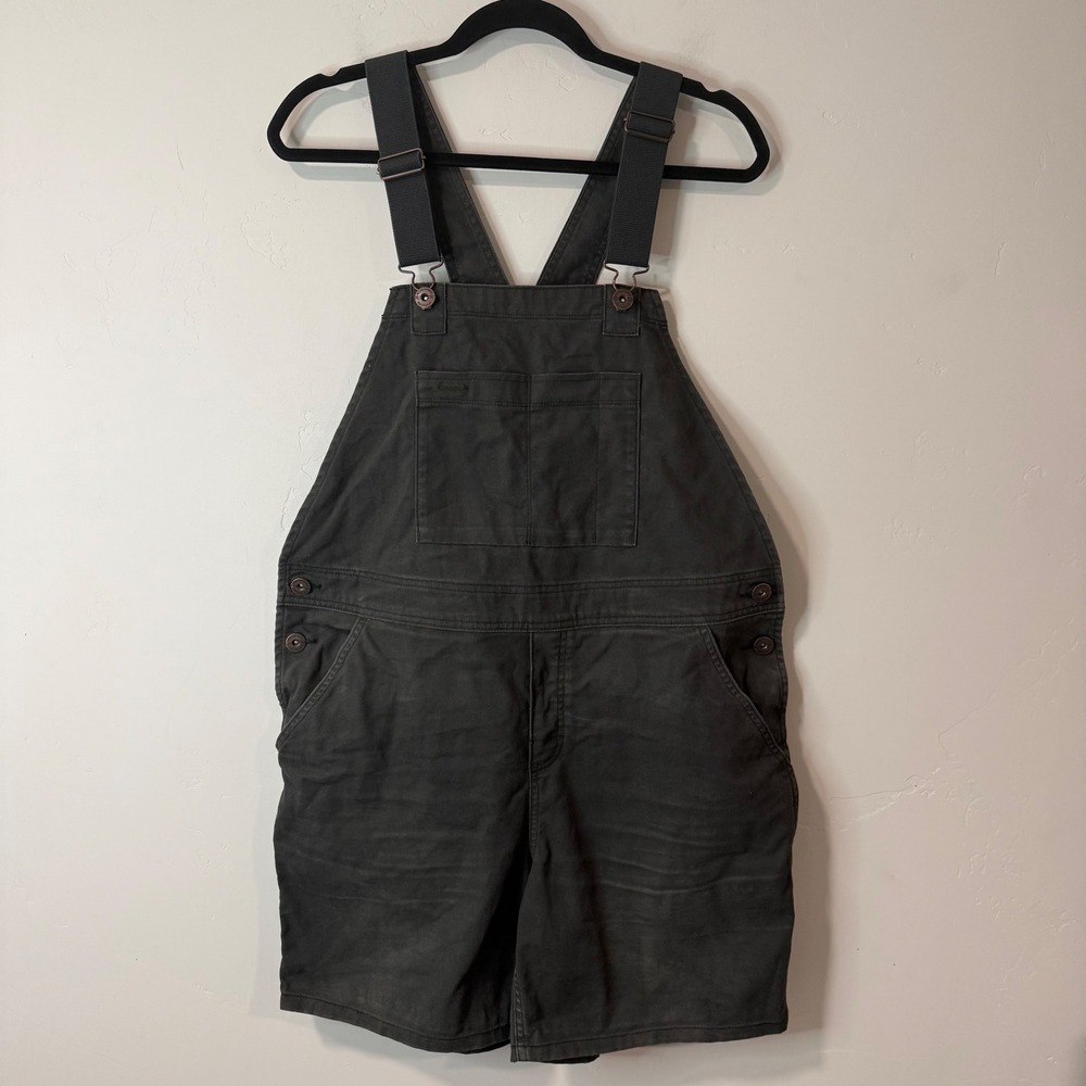 REI Cooperative Womens Trailsmith Shortalls 14 Dark Green Canvas Hiking Overalls